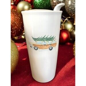RAE DUNN Christmas Tree HOME FOR THE HOLIDAYS 2-Sided Travel Coffee Mug Lid Xmas